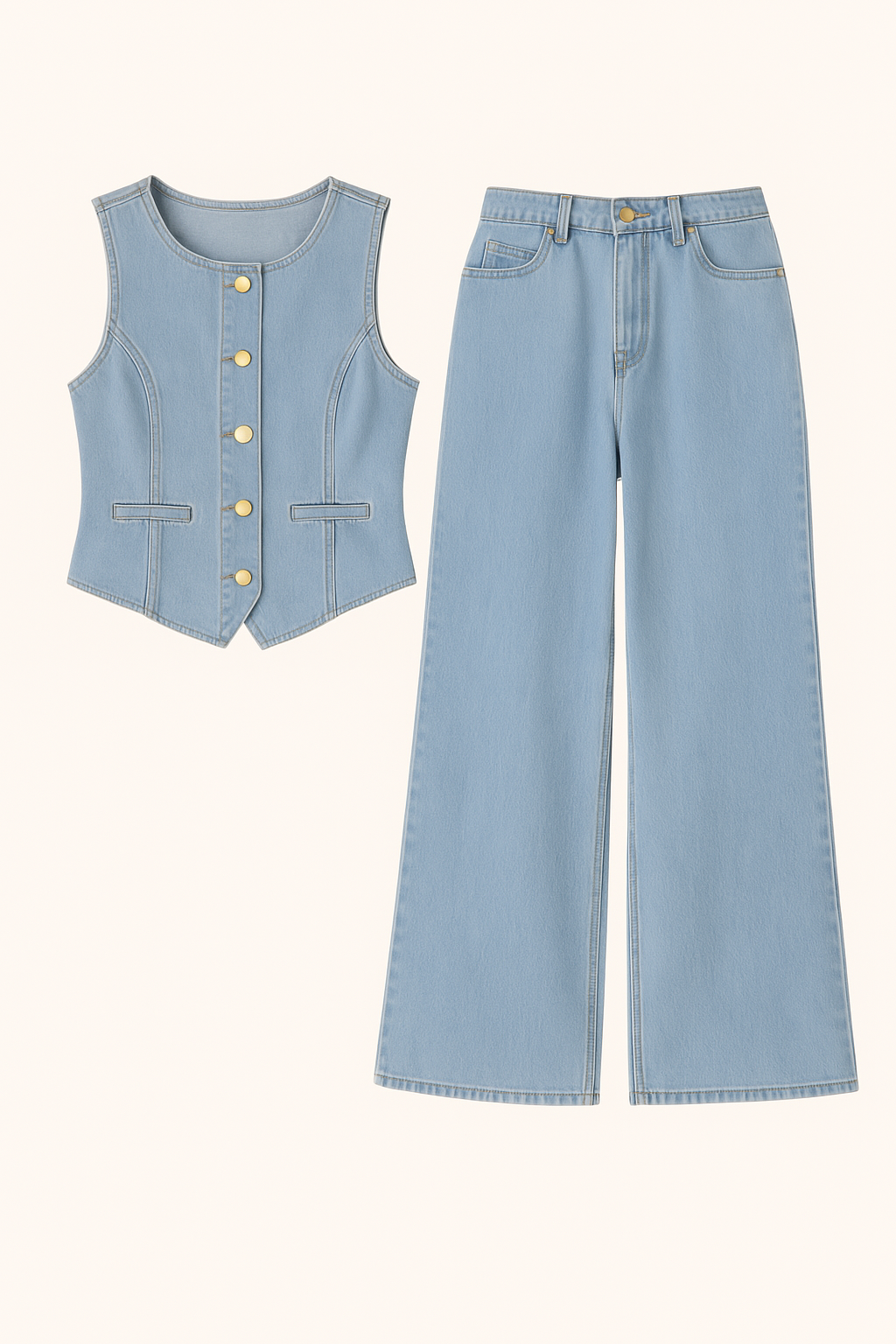 Sleeveless Denim Top / Wide-Leg Jeans