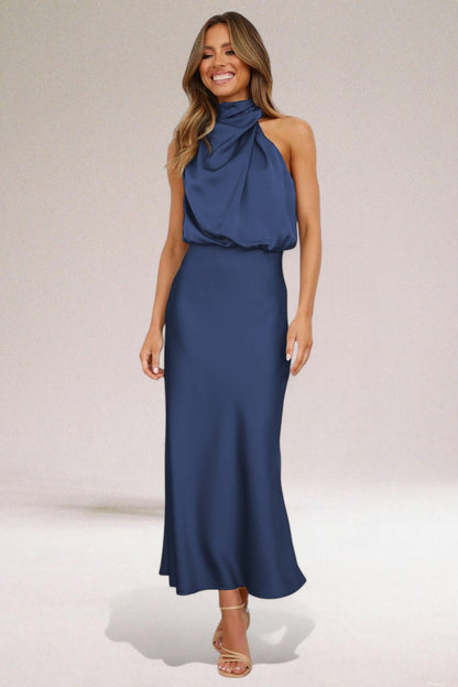 Silk Drape Neck Dress