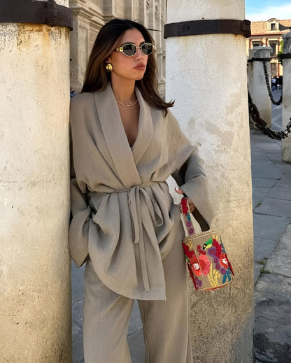 Relaxed Lounge Set with Belted Wrap Top