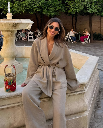 Relaxed Lounge Set with Belted Wrap Top