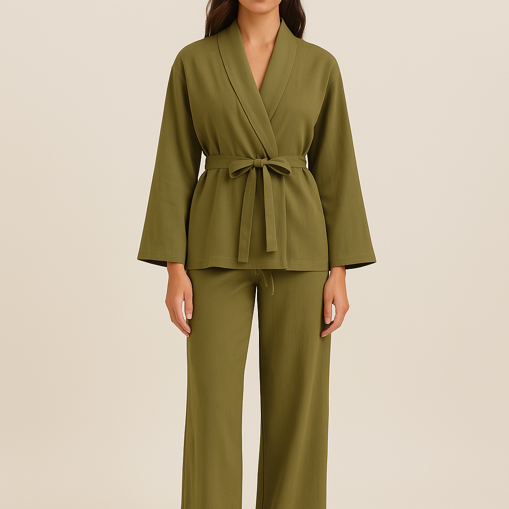 Relaxed Lounge Set with Belted Wrap Top