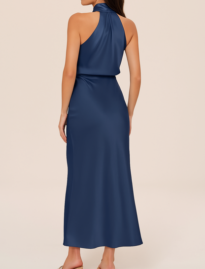 Silk Drape Neck Dress