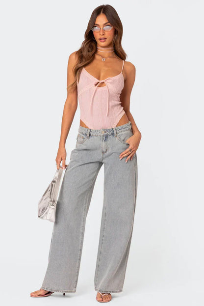 Pink Bow Baggy Jeans