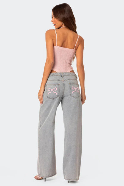Pink Bow Baggy Jeans