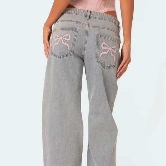 Pink Bow Baggy Jeans