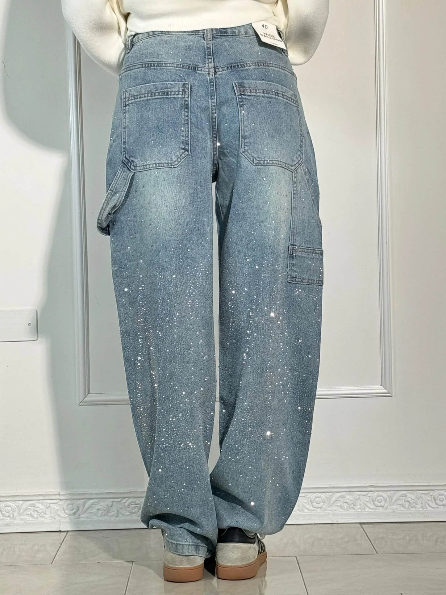 High-Waist Glitter Denim