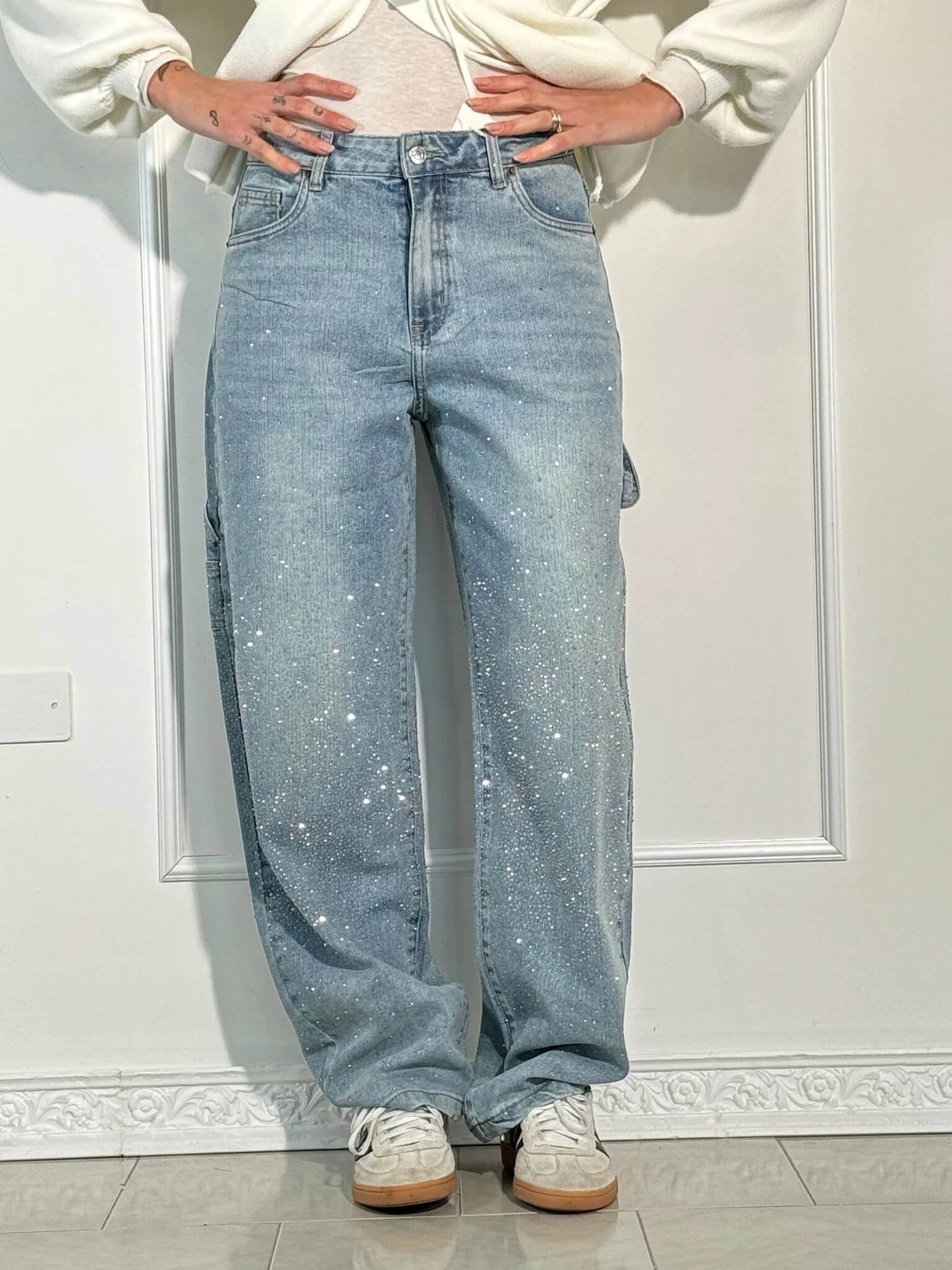 High-Waist Glitter Denim