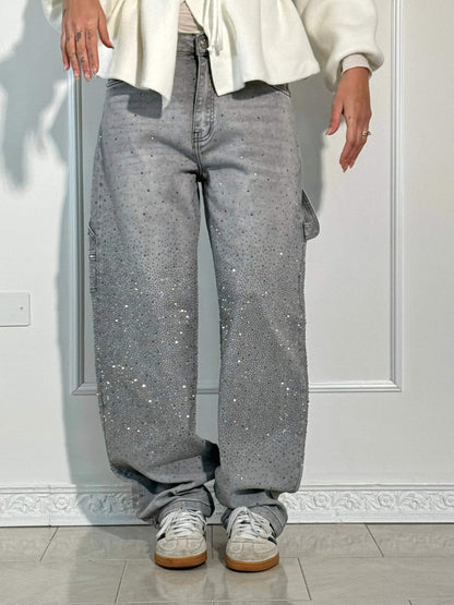 High-Waist Glitter Denim