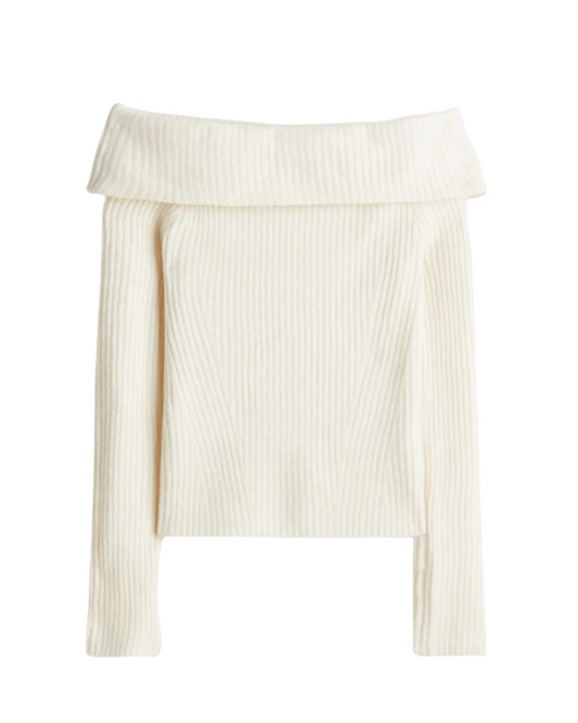 Off Shoulder Ribbed Sweater