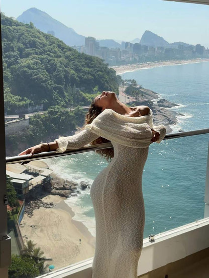 Off-Shoulder Glitter Maxi Dress