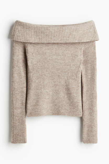 Off Shoulder Ribbed Sweater