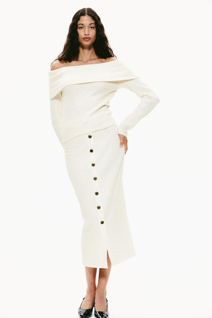 Off Shoulder Ribbed Sweater