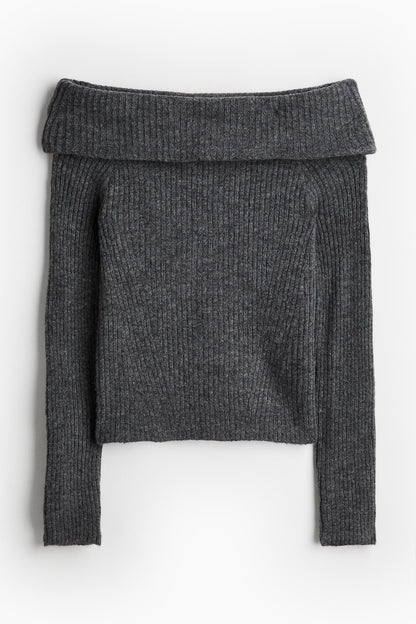 Off Shoulder Ribbed Sweater