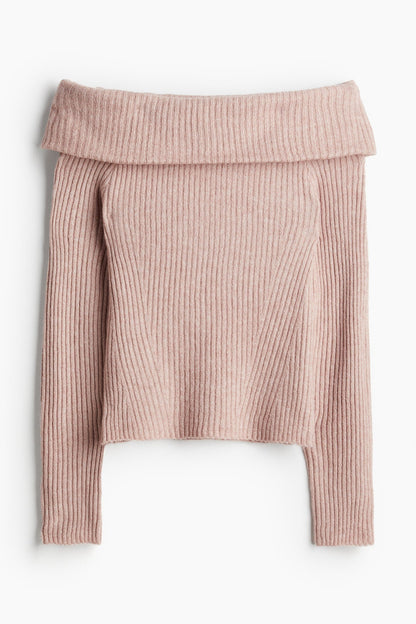 Off Shoulder Ribbed Sweater