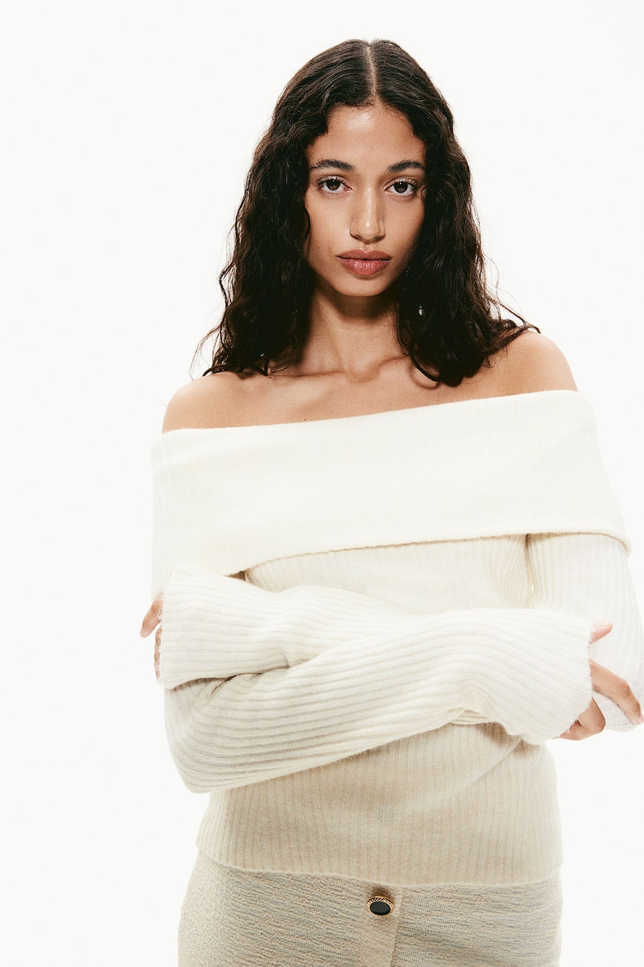 Off Shoulder Ribbed Sweater