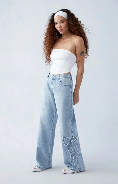 Pink Bow Baggy Jeans