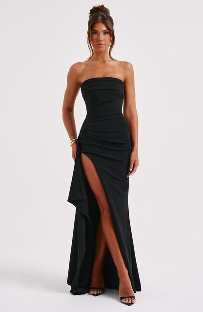 Strapless Evening Gown with Front Slit