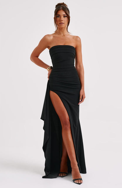 Strapless Evening Gown with Front Slit